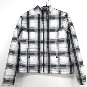 Natural Reflections PRISTINE Anthra Ivory Black Plaid Zip Up Padded Jacket NEW